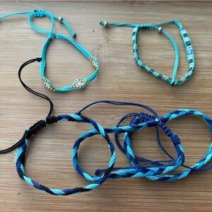 Turquoise and Blue Palette Threaded Handmade Bracelets Bundle of 5